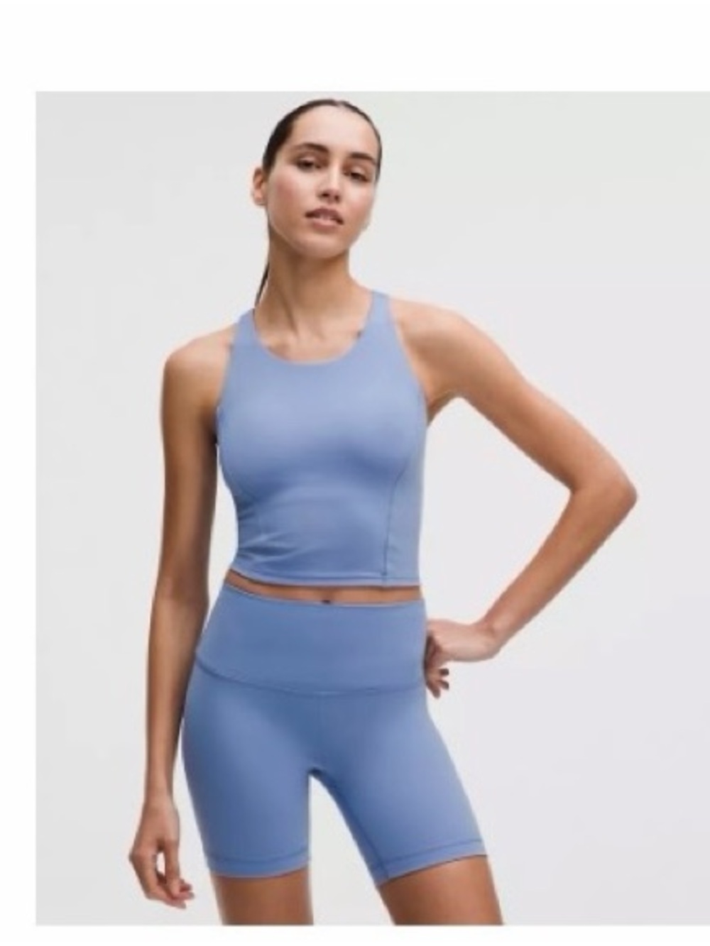 lululemon athletica High-Neck Seamless Crop & Biker Short Set - Dusty Blue